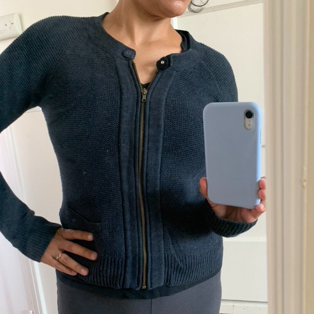 Dark Navy/Gray Gap Bomber-style sweater